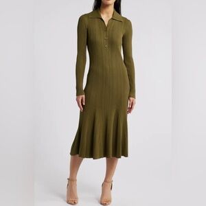 Variegated Rib Long Sleeve Midi Sweater Dress size S